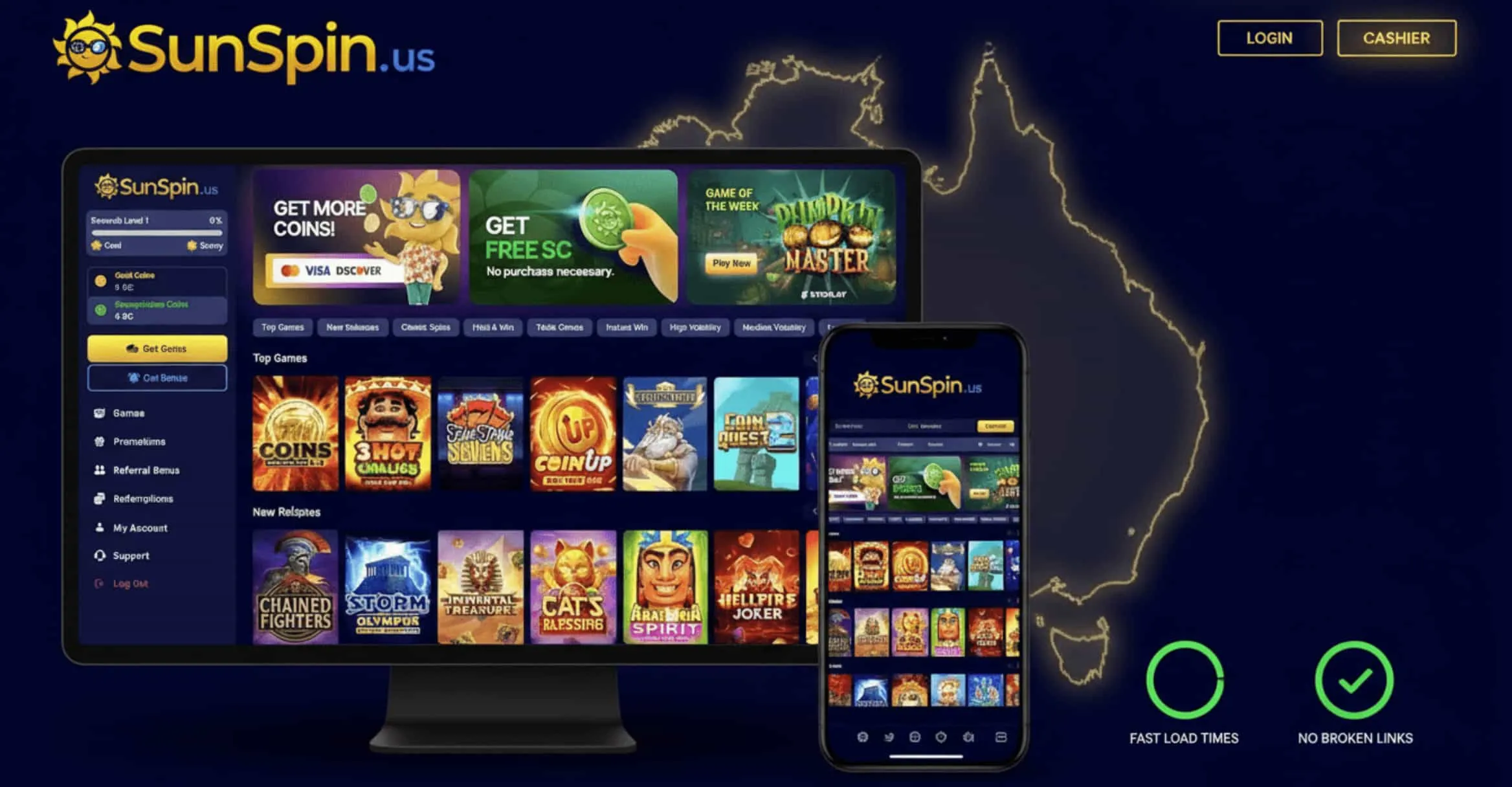 SunSpin Welcome Bonus: 10,000 GC + 5 SC